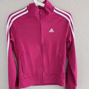 Adidas fuchsia pink track jacket white stripes size S (fits like XS)